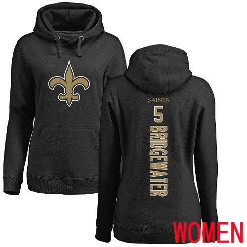 New Orleans Saints Black Women Teddy Bridgewater Backer NFL Football #5 Pullover Hoodie Sweatshirts